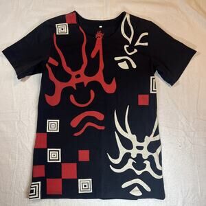 Kurofune Kabuki Japanese Kumadori Mask Tshirt Black Red White Large